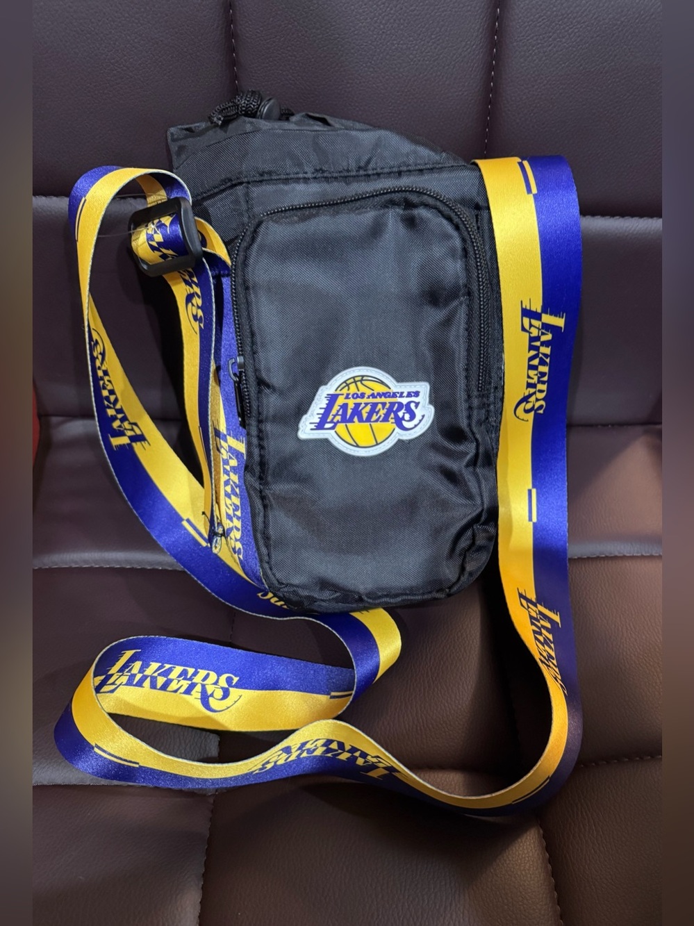 Los Angeles Lakers Black Sling Bag with Purple & Gold Strap